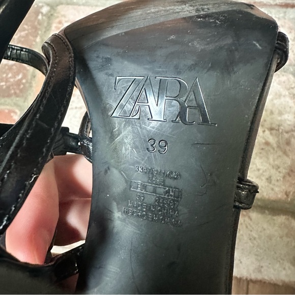 Zara Black Strap Squared Toe High Heeled Sandals Shoes Size 8 - Picture 7 of 7
